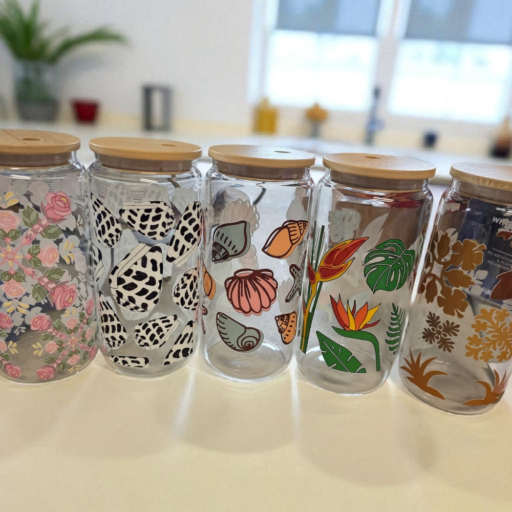 Beer Can Glass Cups with Bamboo Lids